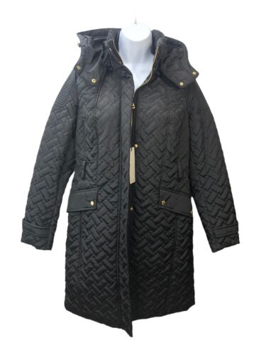 Cole Haan Women Medium Quilted Mid-Length Puffer Jacket Removable Hood - No Belt