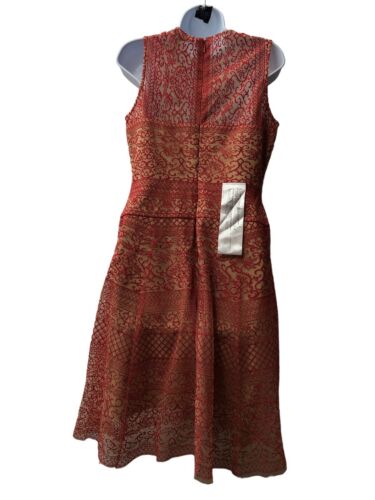 BCBG MaxAzria Red/Tan "Alice" Sleeveless Lace Embroidered Dress Womens Size 8