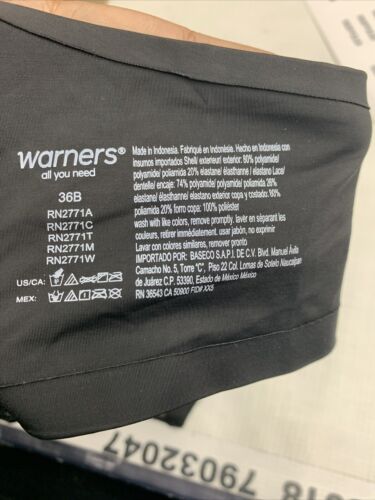 Warner's  Cloud 9 Super Soft Wireless Lightly Lined Comfort Bra Size 36B Black