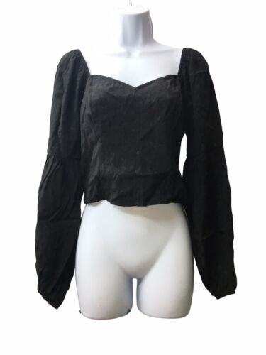 PAIGE Women's Sydnee Top Black Small Long Sleeve 3331661-3689 Sweetheart Neck