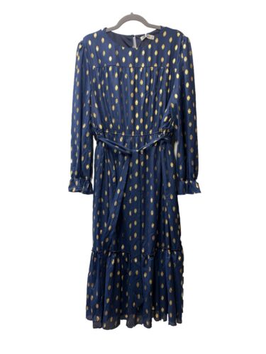 GRACE KARIN Women's Long Sleeve Midi A Line Dress Gold Dot Round Neck 2XL Navy