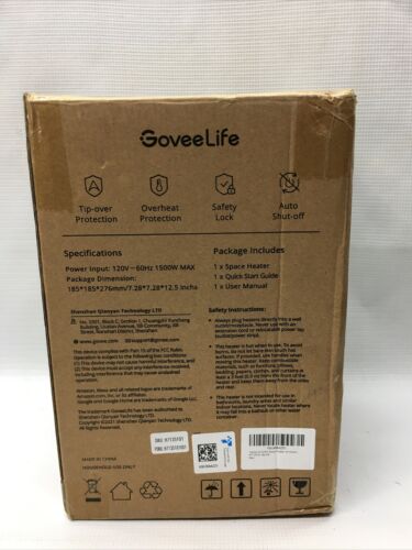 GoveeLife Smart Space Heater 1500W Wi-Fi App Voice Remote Portable H7135101