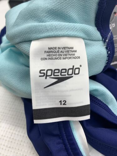 Speedo Girls One Piece Closed Racerback Swimsuit 2023 Blueprint Size 12 Swimwear