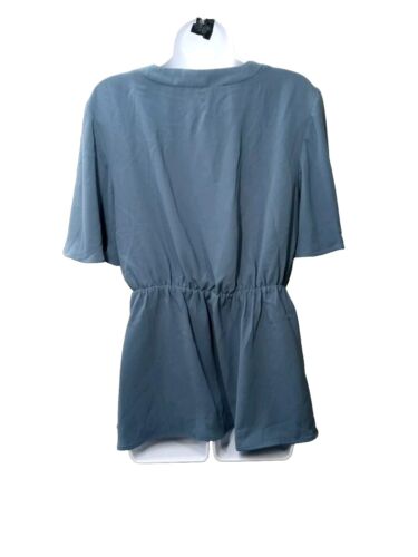 Grace Karin Womens Peplum V Neck Top With Tie Front Size Large Blue Short Sleeve