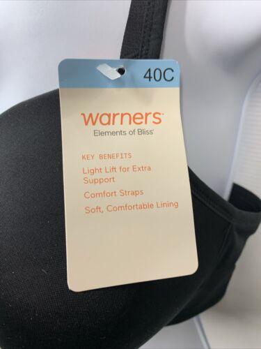 Warners Women's Elements Of Bliss Lift Wire-Free Bra 01298-024 Black Size 40C