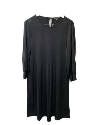 Adrianna Papell Women's Size M Pleated 3/4 Sleeve Crew Neck Shirt Dress, Black