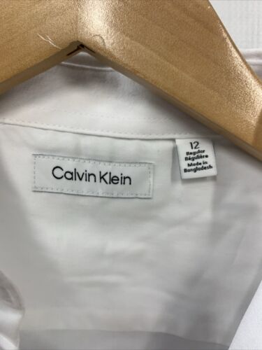 Boys Calvin Klein Long Sleeve Sateen Button Cuffs Dress Shirt White Size 12