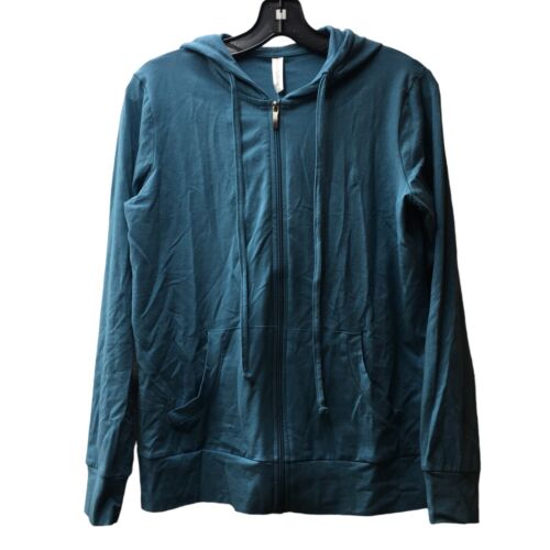 Active Casual Thin Cotton Zip Up Hoodie Jacket Long Sleeve Full Zip Blue Size S