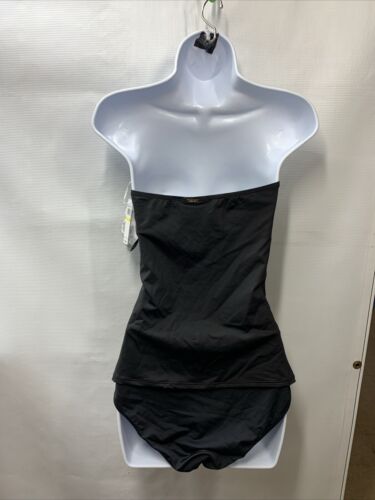 Anne Cole Solid Twist Front Shirred Bandeau Tankini MYMT25001 Swim Top M Black