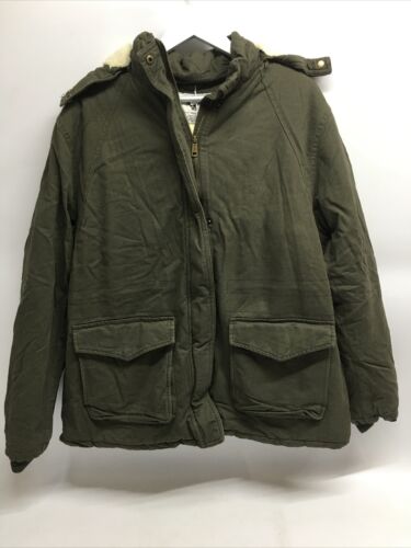 Wenven Women's Winter Jacket Thickened Green Sherpa Lined Hooded Cotton Size 2XL