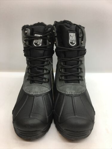 FREE SOLDIER Snow Boots Men's Warm Waterproof Faux Fur Outdoor Size 12 Black