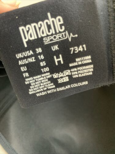 Panache 7341 Women's Non-Wired Sports Bra Black Size 38H Seam-free Moulded Inner