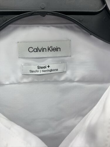 Calvin Klein Steel+ Slim-Fit Long-Sleeve Dress Shirt White 16.5 36/37 Button-up