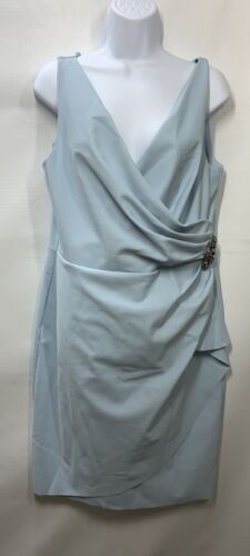 Alex Evenings Women's Slimming Short Ruched Dress with Ruffle Size 14 Light Blue