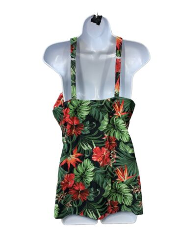 Grace Karin Womens Multiclor Leaf Print Halter Tankini Swimsuit Top Slit Size XL