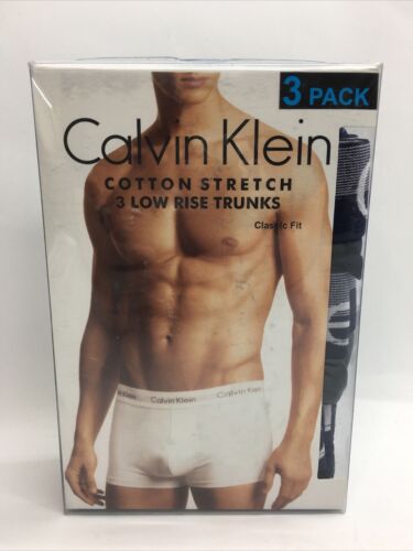 Calvin Klein Cotton Stretch 3-Pack Men's Low Rise Trunks, Gray/Blue Size Large