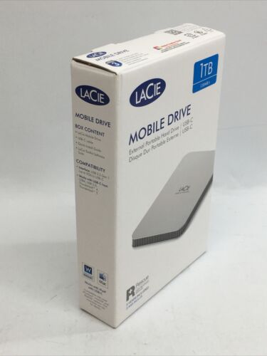 LaCie STLP1000400 1TB USB-C 3.1 Mobile Portable Hard Disk Drive Moon Silver