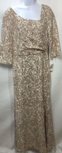 Alex Evenings Women's Long Sequin Dresses Fit & Flare ¾ Sleeves Ivory Size 12