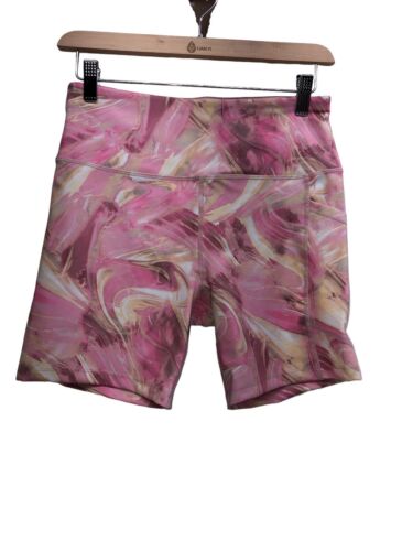 Calvin Klein Women's Printed Side Pocket Running Bike Short Pink Size M PF2S8790