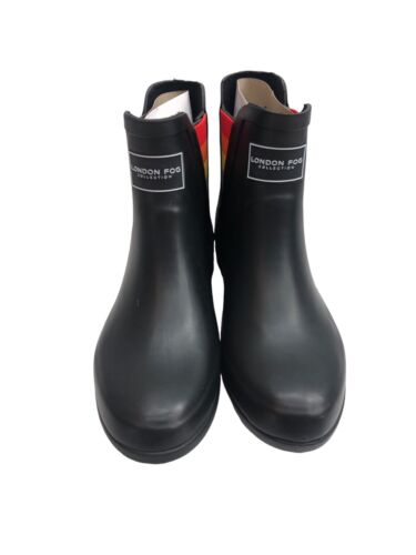 London Fog Piccadilly Rain Boots Women's Size 8M Black Rainbow Rubber Upper