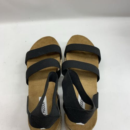 Steve Madden Sandals Womens 10 Bandi Strappy Ankle Strap Wedge Heel Black Fabric