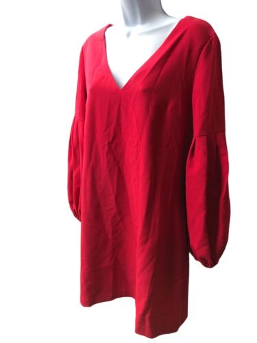 Chelsea28 Women's 157719 Balloon Sleeve Shift Casual Dress V-Neck Red Size 10