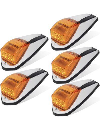 5PCS Truck Cab Marker Light 17 LED Amber Top Roof Running Lights W/Chrome Base T