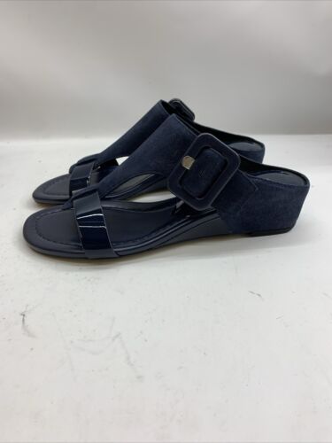 Donald Pliner Women's Ofelia Metallic Wedge Sandals Navy 7.5 Open Toe HP00014140