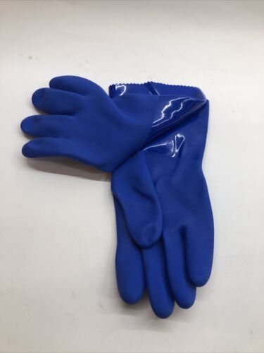 Heavy Duty PVC Coated Work Gloves Liquid/Chemical Resistant Cotton Lining Blue