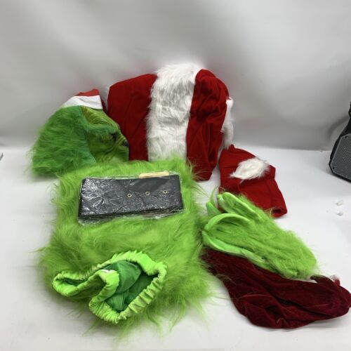 Furry Grinch 7 Piece Christmas Costume For Men Size Med Cosplay Outfit + Mask