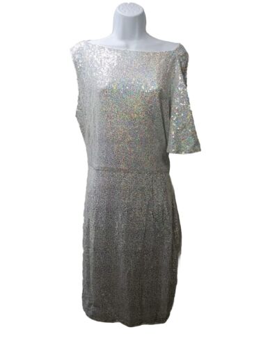 Grace Karin Women XL Sequin Cocktail Dress White Off Shoulder for Party Occasion