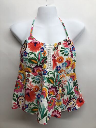 Sunshine 79 Tankini SwimsuitTop Women’s Size 14 Floral Halter Padded Swimwear