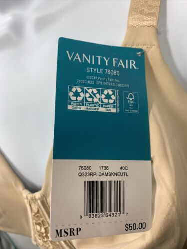 Vanity Fair Beauty Back Smoothing Full Figure Minimizer Bra 76080 Size 40C Beige