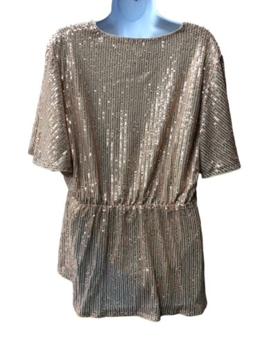 GRACE KARIN Women Sequined Party Tops Short Bell Sleeve Crew Neck Tie Elastic XL