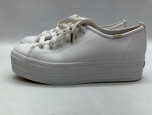 Keds Women's Triple Kick Leather Sneaker White 8 White Lace-up Athletic Shoes