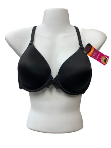 Maidenform One Fab Fit Pure Genius Underwire Lace T-Back Bra 07112 Black Sz 34D