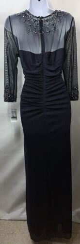 Alex Evenings Womens Size 12 Dark Navy Long Sleeve Jeweled Formal Dress 132833