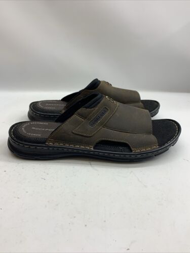 Men's Rockport Darwyn Leather Slide 2 Sandal, Brown Men's 10 Open Toe Slip-on