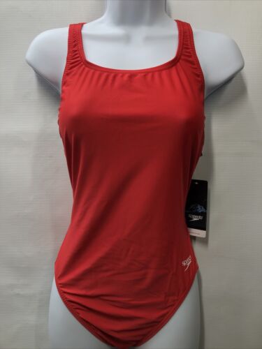 Speedo One Piece Women's Pro Swimsuit High Side Red Size 12/38 Pull On Swimwear