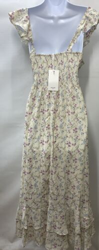 Grace Karin Women's CreamFloral Ruffle Sleeveless Flowy Boho Maxi Dress Size 2XL