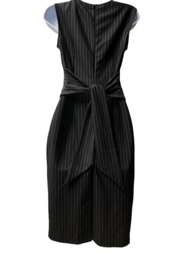 Vfshow Black Pinstripe Asymmetrical Hem Sheath Casual Dress Small Sleeveless