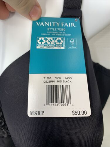 Vanity Fair Women's Beauty Back Smoother Full Figure Wirefree Bra 71380 Sz 44DD