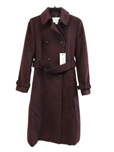 Cole Haan Signature Women’s Size 2 Burgundy Peacoat Belted Jacket with Pockets