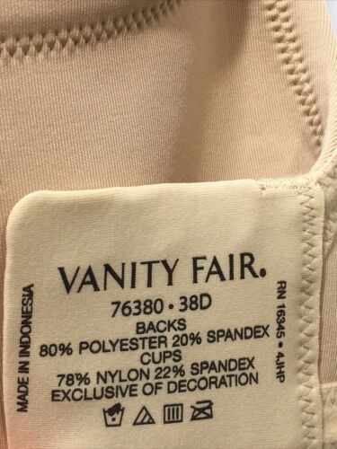 Vanity Fair Women's 76380 Beauty Back Full Figure Underwire Bra Beige Size 38D