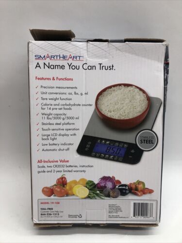 Smart Heart Digital Kitchen Food Scale with Calorie & Carb Calculator 11lbs Cap