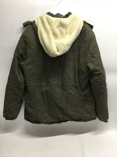 Wenven Women's Winter Jacket Thickened Green Sherpa Lined Hooded Cotton Size 2XL