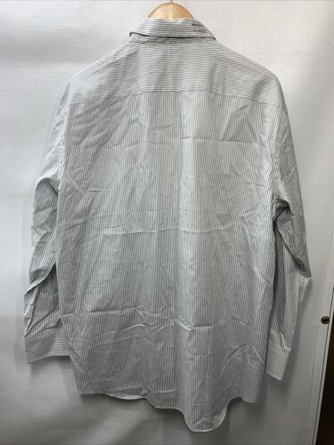 417 by Van Heusen Men's 32-33 Long Sleeve Button Down Shirt White/Gray Striped