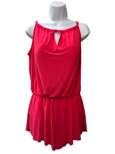 Aquagreen Womens One Piece Romper Swimsuit Red Blouson Scoop Stretch Size L