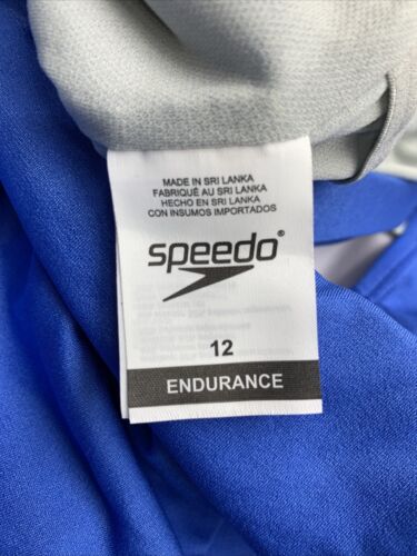 Speedo Swimsuit Women Blue Endurance One Piece Square Neck Shirred Stretch Sz 12