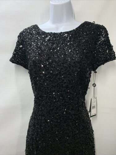 Adrianna Papell Size 8 Short Sleeve All Over Sequin Scoop Back Gown Dress Black